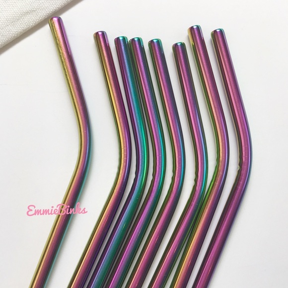 New Reusable Stainless Steel Oil Slick Holographic Tumbler Straw Set - Picture 6 of 14